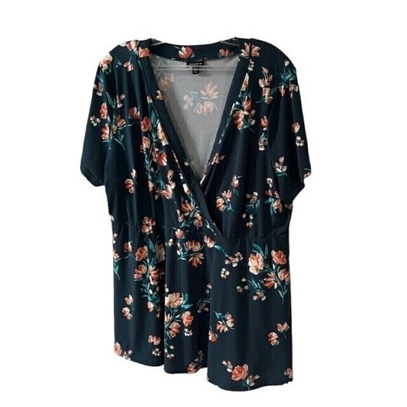 Torrid Green Floral Knit Crepe Peplum Faux Wrap Top Size 2 2X - Picture 6 of 9